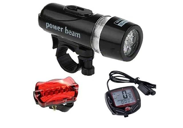 Generic 002 LED Headlight Rear Light and Speedometer Bicycle Combo, Adult